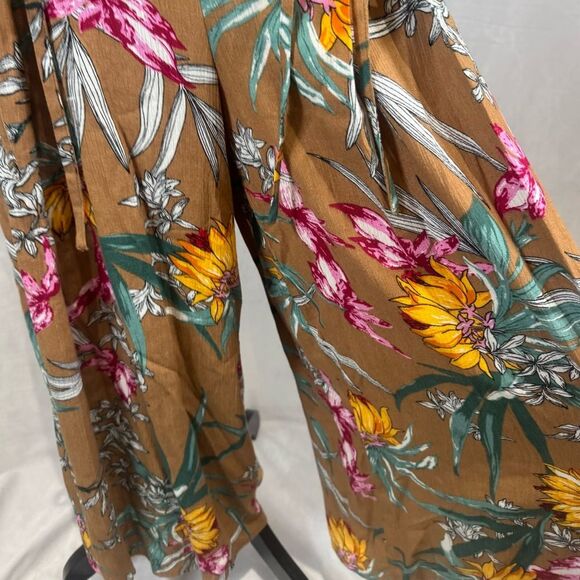 Kori America tropical print lace up tie front wide leg palazzo pants size small - Picture 3 of 7